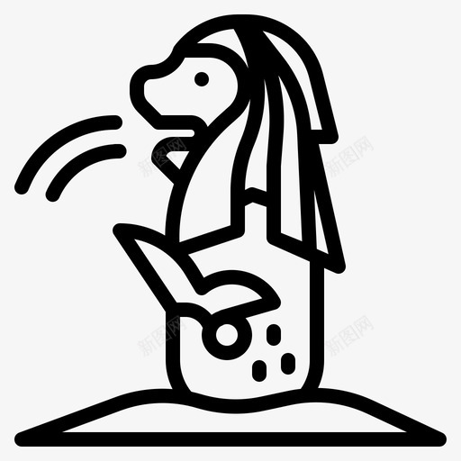 鱼尾狮标志性轮廓图标svg_新图网 https://ixintu.com 手绘插画 新加坡 标志性轮廓 鱼尾狮
