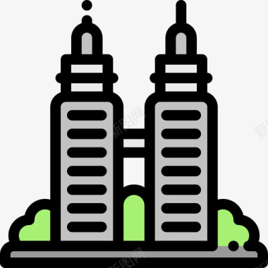摩天大楼智慧城市15线性色彩图标图标