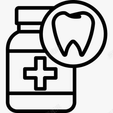 药丸瓶牙科18线性图标图标