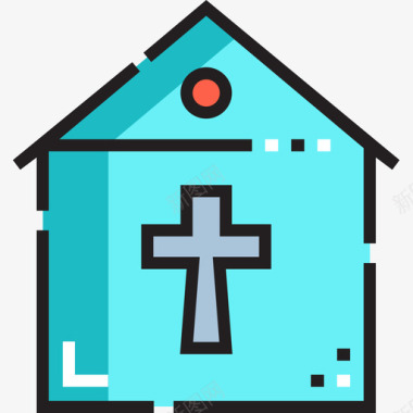 教堂感恩节49线性颜色图标图标
