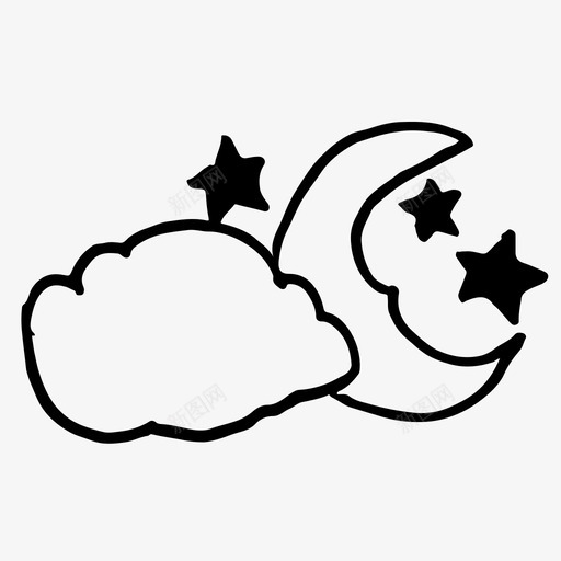 月亮和星星云夜图标svg_新图网 https://ixintu.com 图标 天空 星星 月亮 粗略