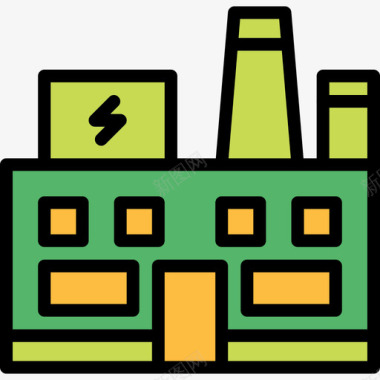 发电厂能源21线性颜色图标图标
