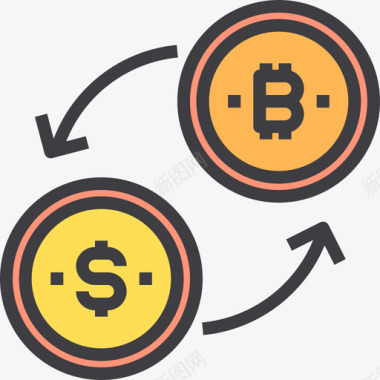 交换加密货币和比特币4线性颜色图标图标