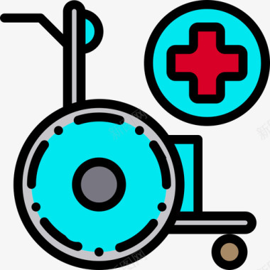 轮椅医疗和医院4线性颜色图标图标