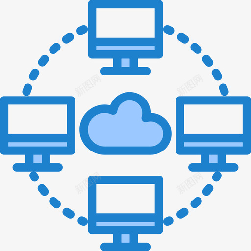 云网络数据与网络5蓝色图标svg_新图网 https://ixintu.com 云网 数据 网络 蓝色