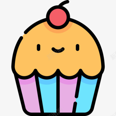 纸杯蛋糕幸福8线性颜色图标图标