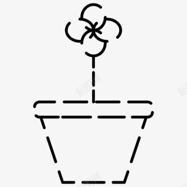 花盆花家具虚线图标图标