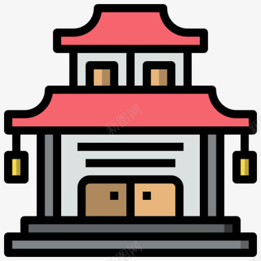 中国寺庙考古学10线颜色图标图标