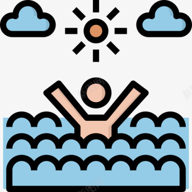 溺水保险22线性颜色图标图标