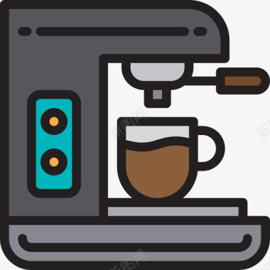 咖啡机咖啡店77线性颜色图标图标