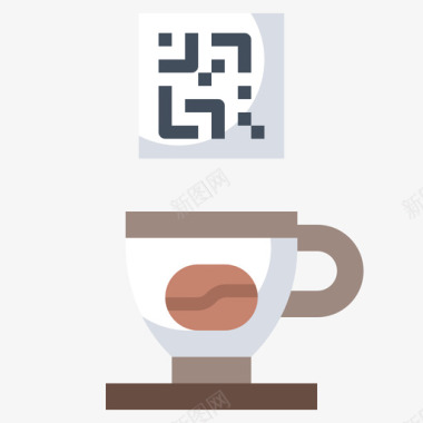 咖啡条形码和二维码扁平图标图标