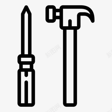 螺丝刀和锤子建筑工具图标图标