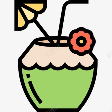 椰子饮料夏威夷14线性颜色图标图标