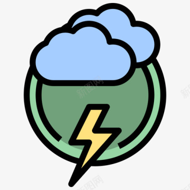 雷霆可持续能源24线性颜色图标图标