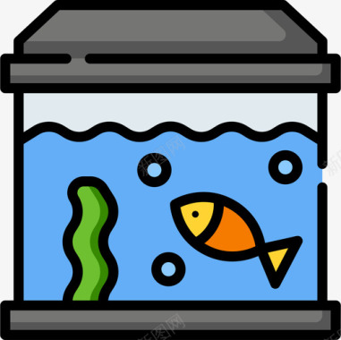 鱼缸自由时间24线性颜色图标图标