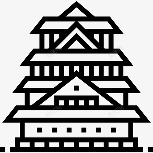 大阪城堡日本28直线图标svg_新图网 https://ixintu.com 城堡 大阪 日本 直线