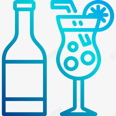 鸡尾酒食品和饮料6线性梯度图标图标