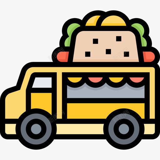 食品车街头食品和食品卡车司机线性颜色图标svg_新图网 https://ixintu.com 卡车 司机 线性 街头 颜色 食品