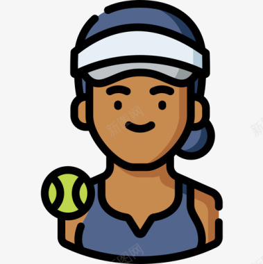 网球运动员体育头像14线性颜色图标图标