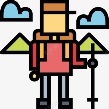 徒步旅行者营地97线性颜色图标图标