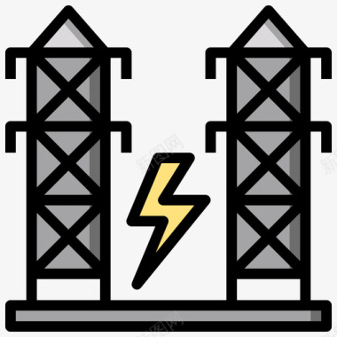 电塔可持续能源24线性颜色图标图标