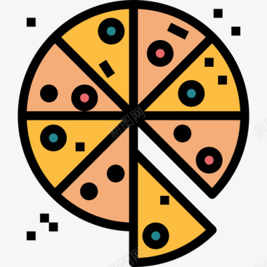 披萨食品饮料3线性颜色图标图标