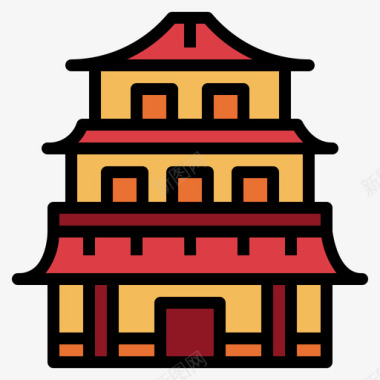 建筑中国38线性颜色图标图标