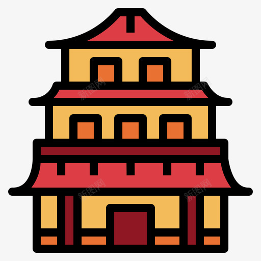 建筑中国38线性颜色图标svg_新图网 https://ixintu.com 中国38 建筑 线性颜色