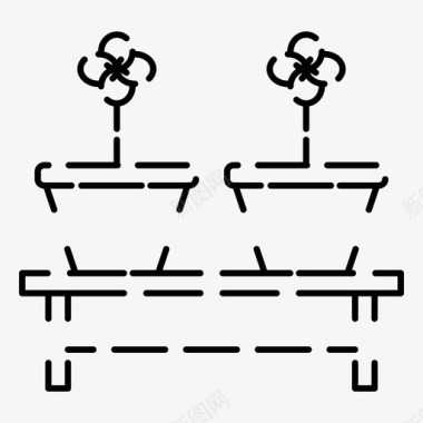 花盆花家具上的虚线图标图标