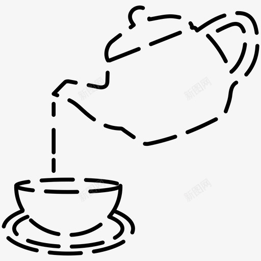 倒茶水壶杯子图标svg_新图网 https://ixintu.com 倒茶 咖啡店的虚线图标 杯子 水壶 茶壶