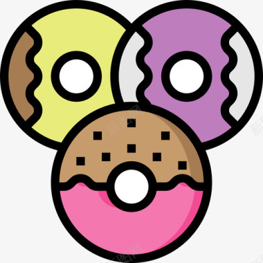 甜甜圈生日派对28线性颜色图标图标