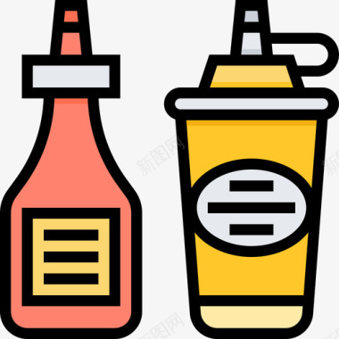 酱汁街头食品和食品卡车司机线性颜色图标图标