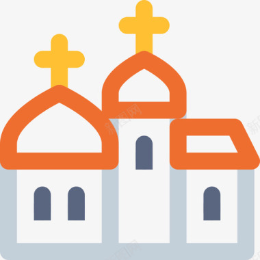 教堂宗教21线性颜色图标图标