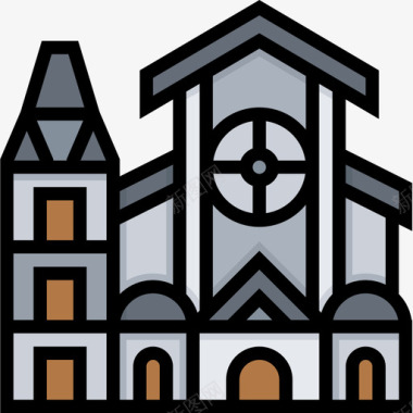 教堂地标10线性颜色图标图标