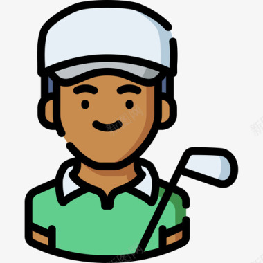 高尔夫球员体育头像14线性颜色图标图标