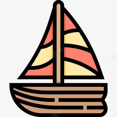 夏威夷14号帆船线性颜色图标图标