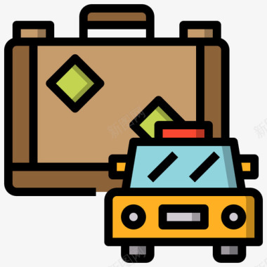 行李箱出租车服务13线性颜色图标图标
