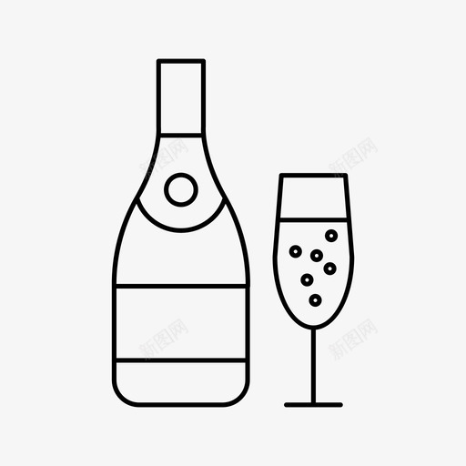 香槟瓶和玻璃杯酒精酒吧图标svg_新图网 https://ixintu.com 聚会 酒吧 酒精 饮料 香槟瓶和玻璃杯