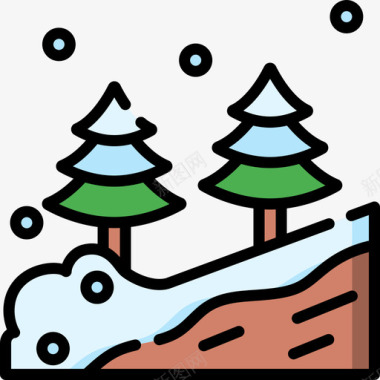 雪崩冬季运动15线性颜色图标图标