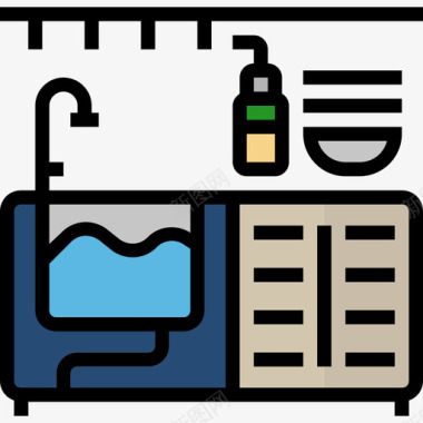 水槽厨房和炊具4线性颜色图标图标