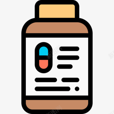 药丸瓶营养6线性颜色图标图标