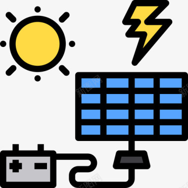 太阳能电池板智能家居31线性颜色图标图标