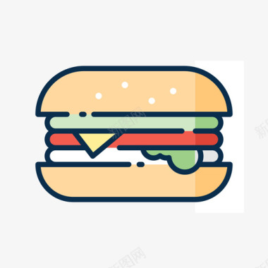 汉堡街头食品6原色图标图标