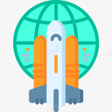 火箭未来世界平坦图标图标