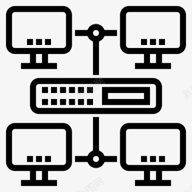 网络计算机和网络6线性图标图标