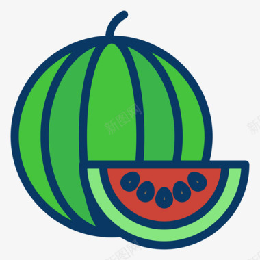 西瓜水果和蔬菜36线形颜色图标图标