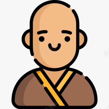 僧侣日本35岁线性颜色图标图标