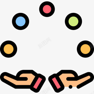 杂耍马戏团66线性颜色图标图标