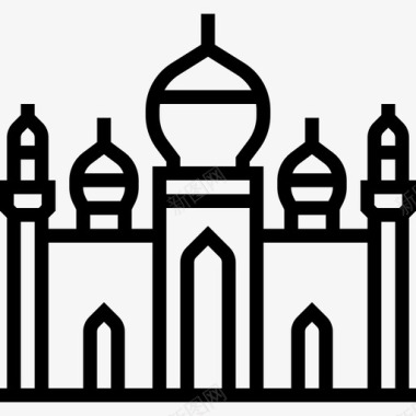 巴德沙希清真寺亚洲国家标志性建筑轮廓图标图标