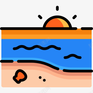 海滩冒险42线性颜色图标图标